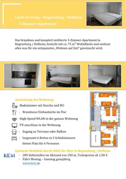 Land of Living 3 Zimmerapartment für bis zu 6 Personen, Забронировать  Кельхайм Альтмюльталь, рядом с Hofmark Affecking